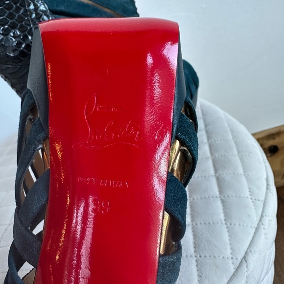 Rare Christian Louboutin Karina 150 python dark teal suede caged booties 39 - Picture 5 of 9